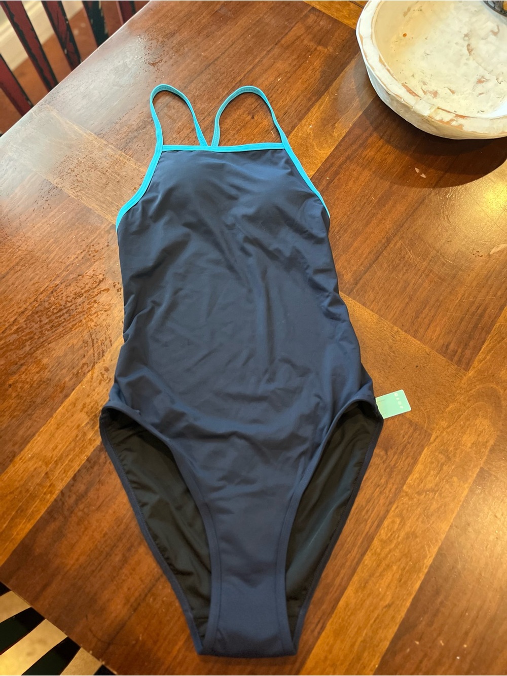 Women's Navy One-Piece Swimsuit with Teal Trim Menstruation Leak Proof